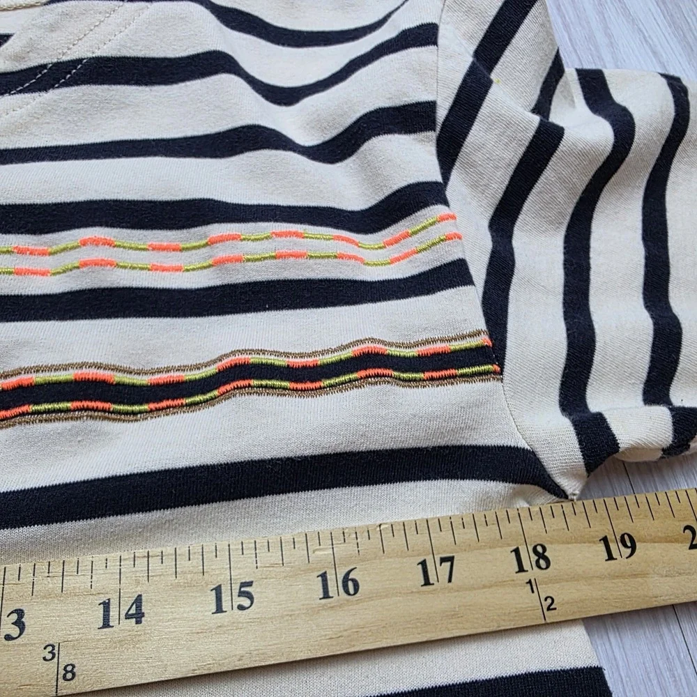 J CREW Women's Top SZ M Striped Aztec‎ Neon Embroidered Bateau Neck 3/4  *READ
